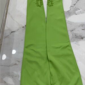 1960s vintage fingerless over the elbow gloves - lime green with flowers